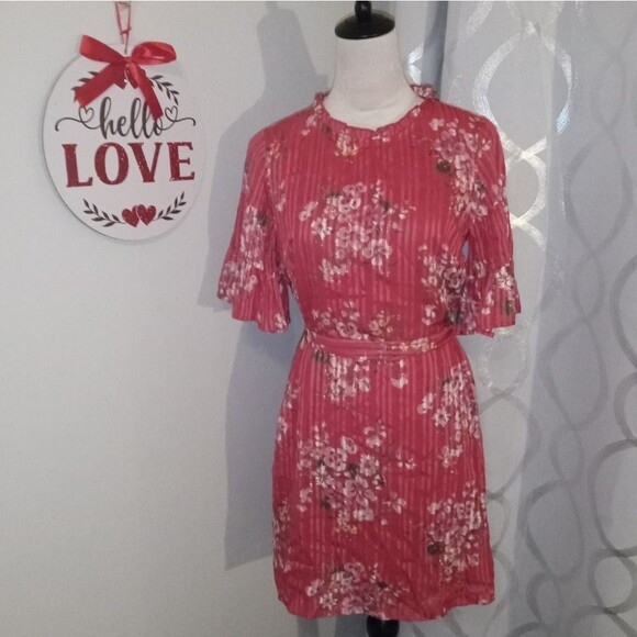 LOFT Red Floral Mini Dress Size S petite. - Picture 3 of 7